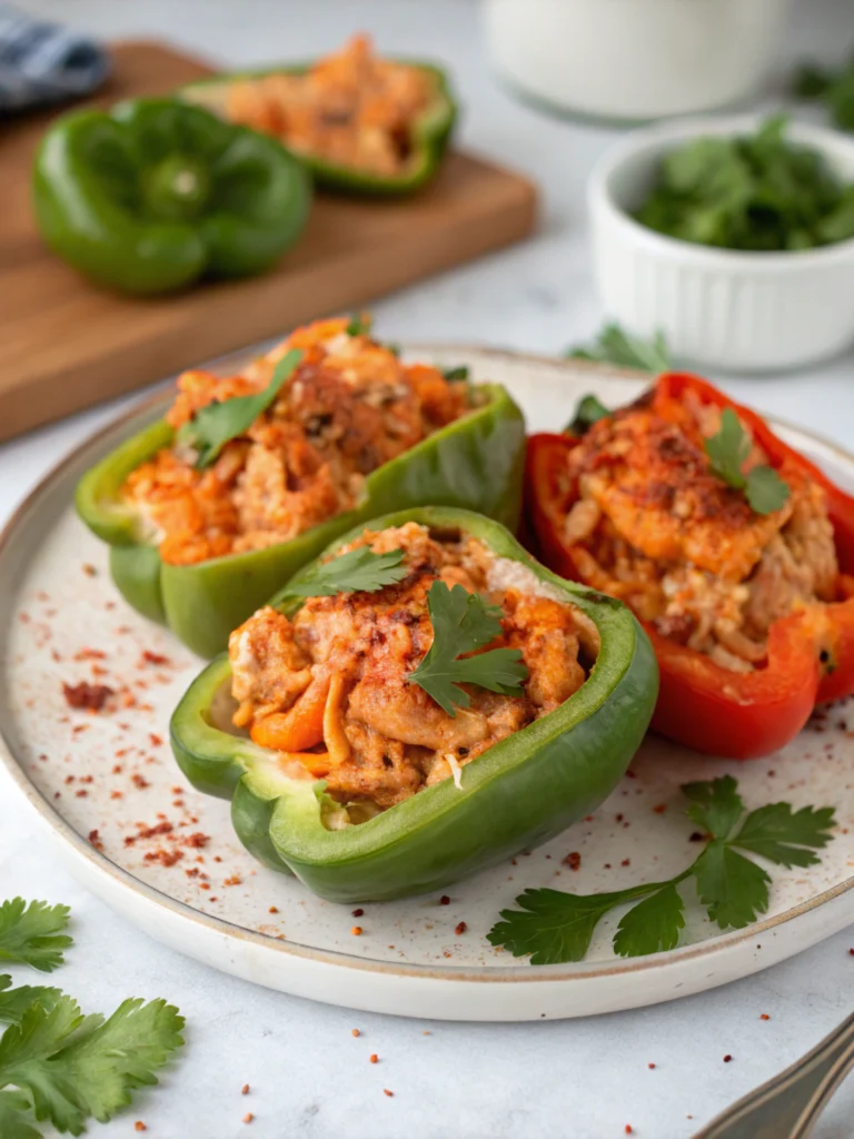 Buffalo Chicken Stuffed Peppers {whole30 + paleo + gluten free + low carb}