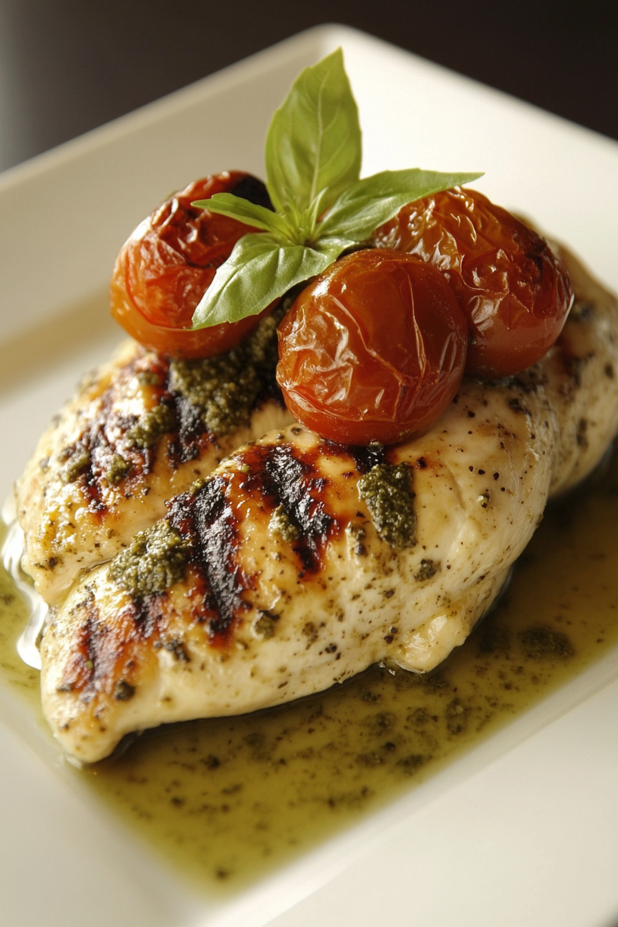 Creamy Pesto Chicken with Roasted Tomatoes
