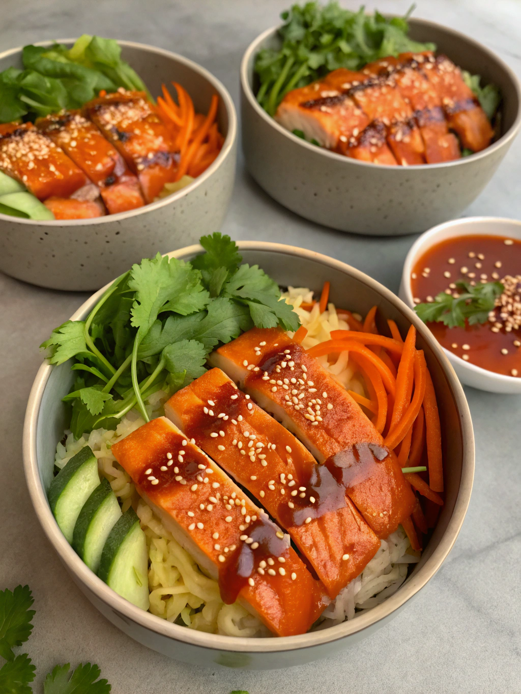 Ingredients for Honey Sriracha Salmon Bowls
