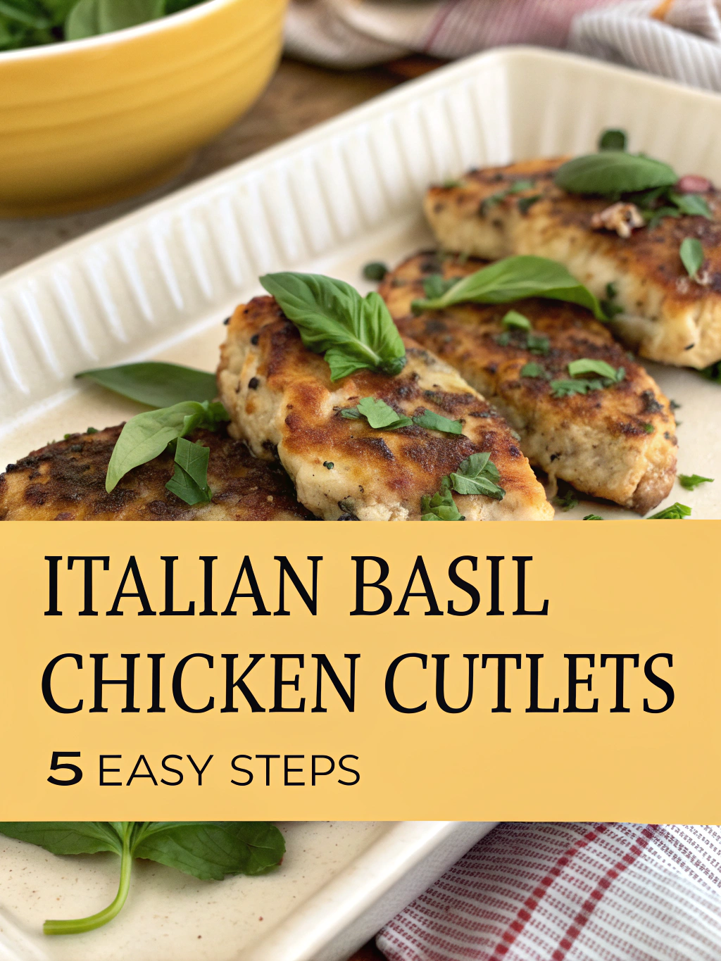 Italian Basil Chicken Cutlets ingredients arranged on a wooden cutting board