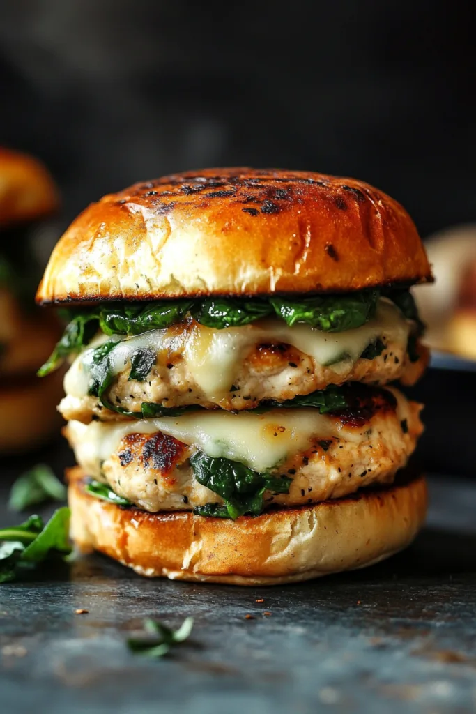 White Cheddar and Spinach Chicken Burgers