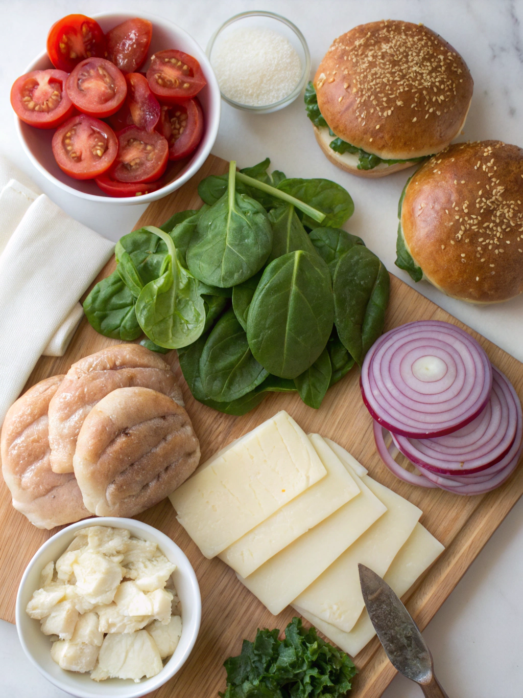 Ingredients for White Cheddar and Spinach Chicken Burgers