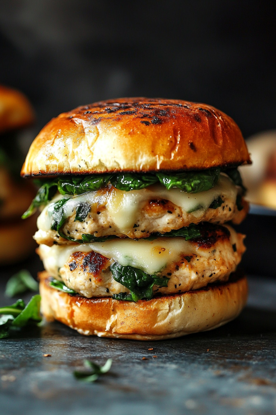 White Cheddar and Spinach Chicken Burgers