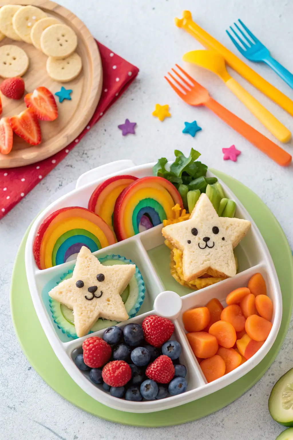 a-playful-kids--lunch-featuring-food-shaped-into-c (1) Creative Lunches for Kids – Make Mealtime Fun Again!