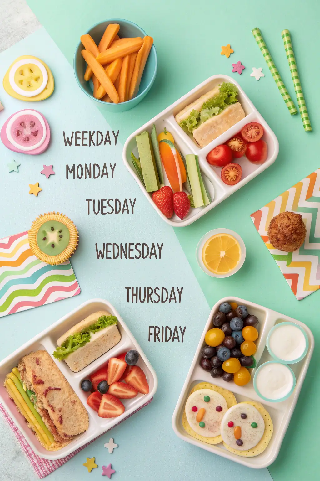 a-top-view-of-five-kids--lunch-plates--each-labele Lunches for kids