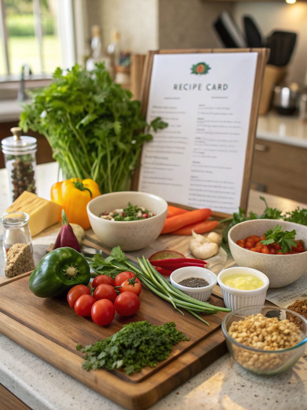 Cooking ingredients arranged on a wooden table